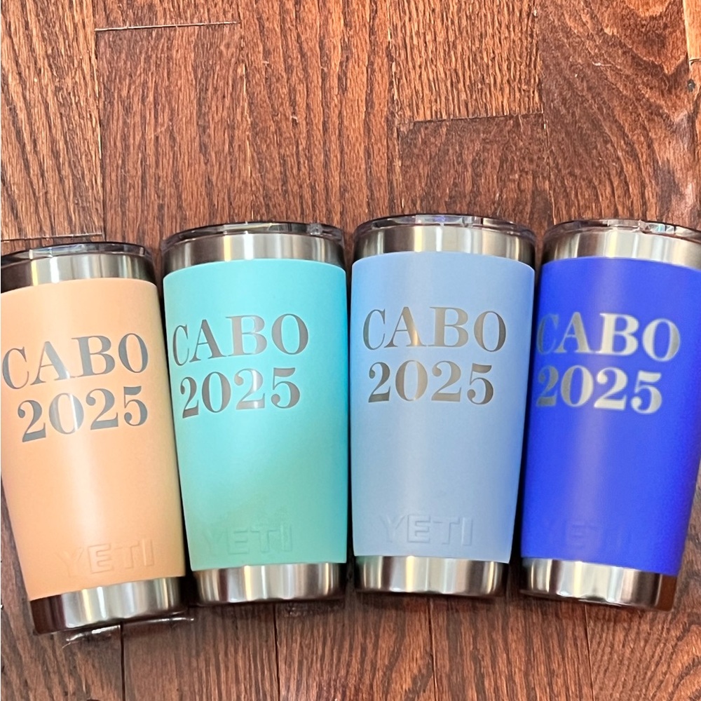 Lot of 4 brand new customized YETI tumblers “Cabo 2025” Set